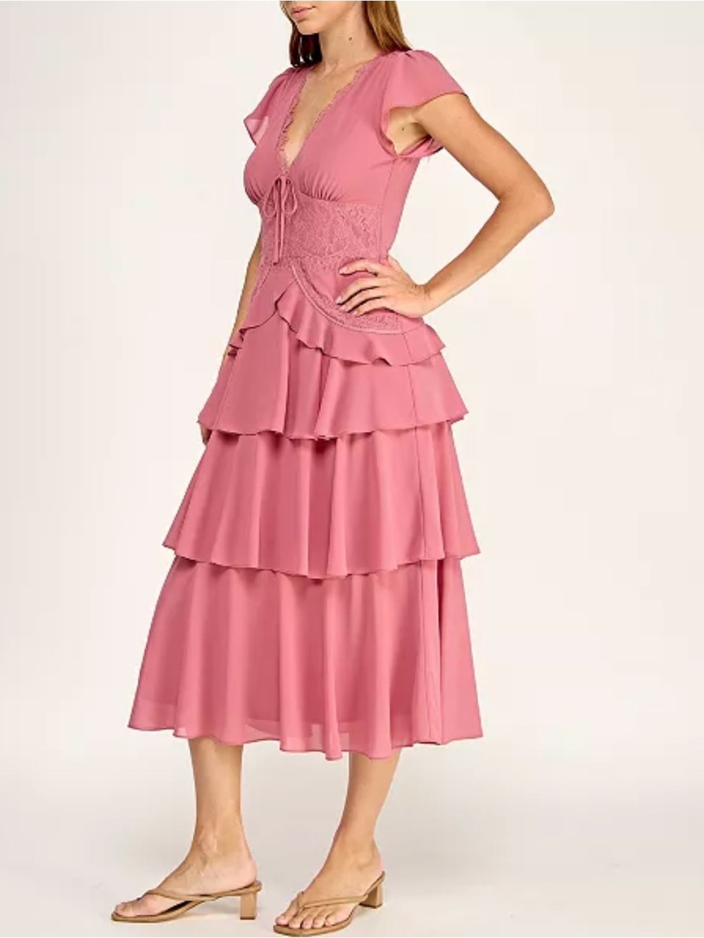 Lace Trim Tiered Midi Dress